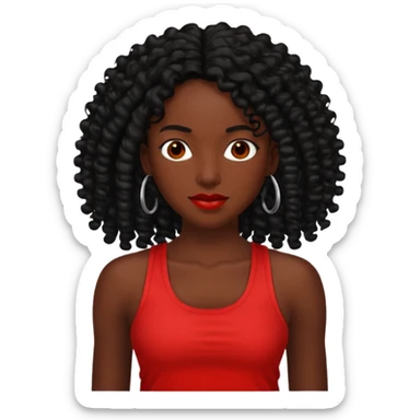 Rozonda Chilli Thomas dark skin long black curly hair, red tank top sticker