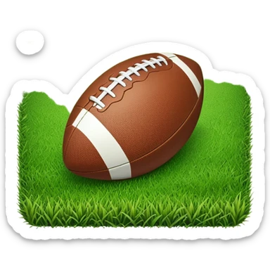 A football resting on the green grass of a soccer field, with goalposts and field markings in the background. The scene highlights the ball's position at the center of the action, emphasizing the competitive atmosphere and readiness for play. sticker