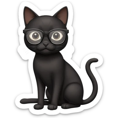 black cat full body wearing white glasses with square modern frames sticker