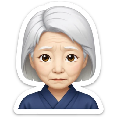 japanese culture old woman with white hair and wrinkles sticker