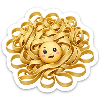 uncooked tagliatelle pasta loose nest or pile warm yellow soft flour-dusted long flat ribbons gentle curls irregular no plate sauce or garnish soft lighting transparent background emoji scale sticker