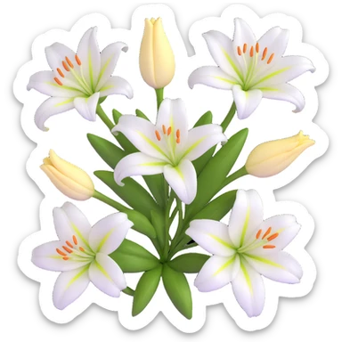 Detailed white lily flower with botanically correct six petals and six stamens, realistic appearance sticker