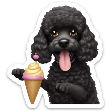 black poodle dog eating ice cream sticker