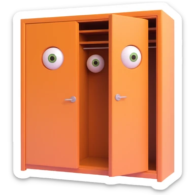 wardrobe doors ajar with eerie eyes inside, suggesting the boogeyman is lurking sticker