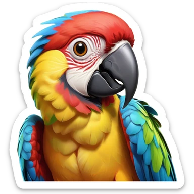 Cinematic Comical Macaw Portrait Emoji, Head tilted dramatically with an exaggeratedly shocked expression, featuring vibrant, bold plumage and wide, comically expressive eyes full of humorous disbelief, Simplified yet hilariously expressive features, highly detailed, glowing with a slightly sassy tropical glow, high shine, dramatic yet playful, stylized with an air of quirky avian attitude, soft glowing outline, capturing the essence of a meme-worthy macaw that looks ready to side-eye its way into viral fame! sticker