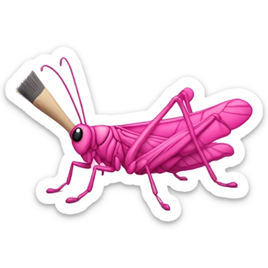 Pink grasshopper with paintbrush sticker