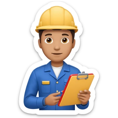 emoji of an electromechanical engineer man wearing blue uniform and holding a clipboard, apple emoji style, large size sticker