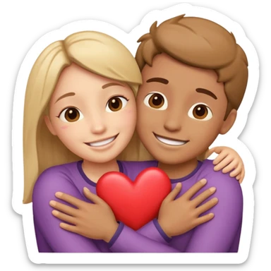 two people hugging with hearts sticker