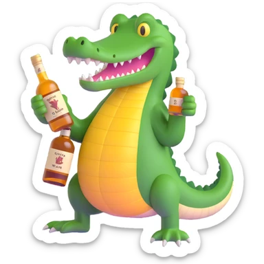 crocodile with a bottle of whiskey sticker