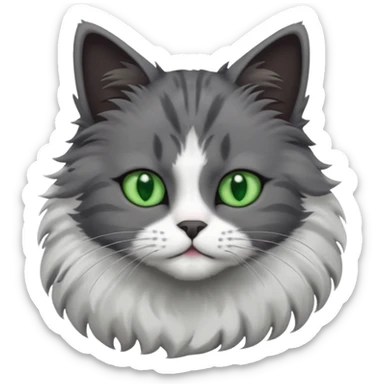 one dark grey and white cat and one completely solid dark grey cat with green eyes and only white paws sticker