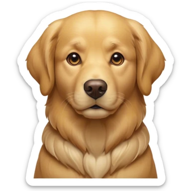 Cinematic Noble Golden Retriever Portrait Emoji, Poised and regal, with a strong, athletic build and a lustrous, well-groomed golden coat, deep-set soulful brown eyes, Simplified yet sharp and sophisticated features, highly detailed, glowing with a soft, dignified glow, high shine, intelligent and friendly, stylized with an air of warmth, focused and attentive, soft glowing outline, capturing the essence of a watchful and confident companion, so majestic it feels as though it could bound out of the screen with effortless authority! sticker