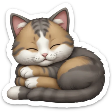 dark grey and white small cat with closed eyes, leaning his head on his paw while leaning on his elbow lying down sticker