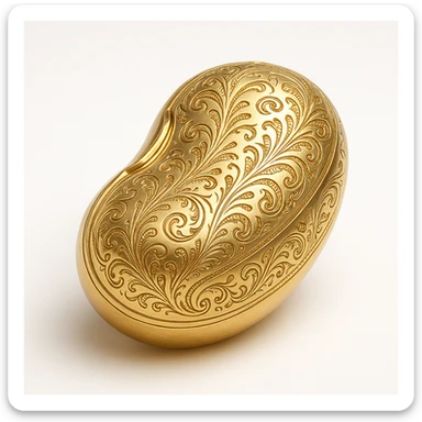 stylized kinkéliba beans with filigree patterns, elegant gold style sticker