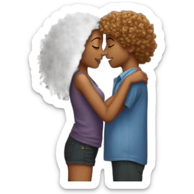 curly girl kissing straight hair boy sticker