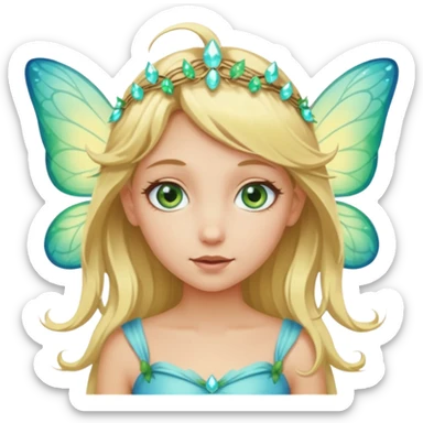 dirty blonde haired girl with blue-green eyes as a fairy wearing light yellow  sticker