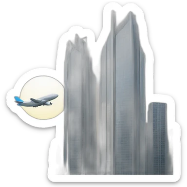 Two skyscrapers with an airplane heading towards them sticker