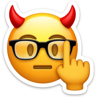 sexual face emoji - devil horns, with glasses and giving the middle finger sticker