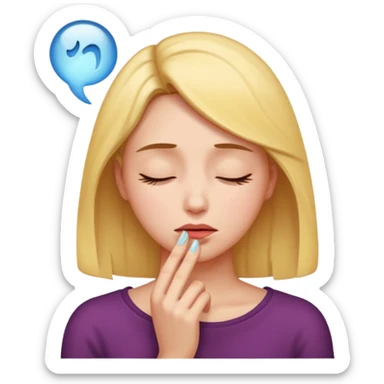 woman sighing, head slightly bowed, sigh coming from mouth, emotional atmosphere, iPhone emoji style sticker