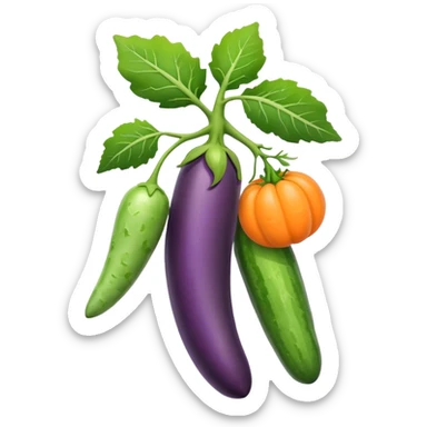 eggplant, cucumber, big carrot, on a branch sticker