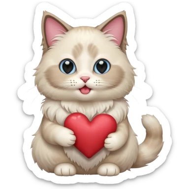 Full body ragdoll Cat holding a heart and mouth open, blush on cheeks sticker