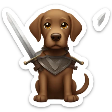 brown labrador holding a sword sticker