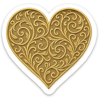 heart with a delicate gold filigree, digital illustration style, no background sticker