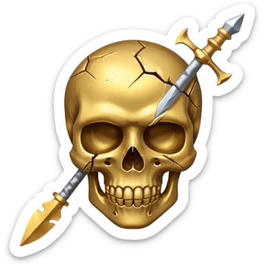broken gold skull by a spear sticker