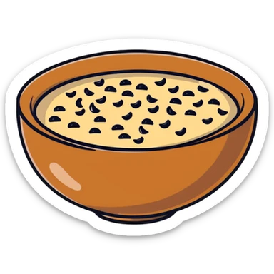 A small wooden bowl filled with tiny sesame seeds sticker