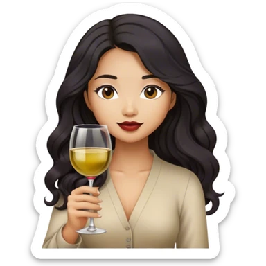 tan asian girl with black long wavy hair holding glass of wine sticker