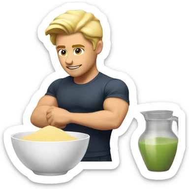 attractive muscular blonde young man using a mixing bowl  sticker