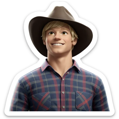 smiling blonde boy in plaid sticker