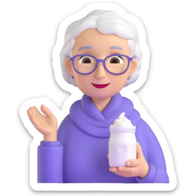 grandmother offering yogurt facing right sticker