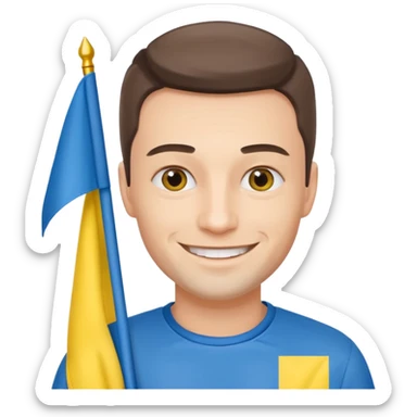 a Ukrainian man with the flag of Ukraine sticker