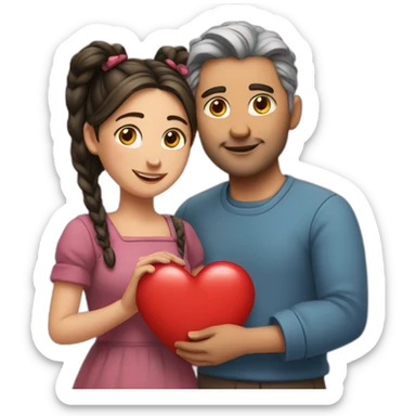 Man loves woman with pigtails, heart between them sticker