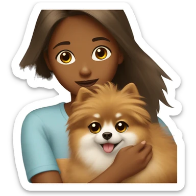 Brown skinned girl petting her pomeranian sticker