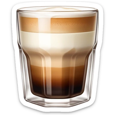 Small 4.5 ounce Gibraltar glass with cortado espresso drink, smooth gradient from light brown on top to darker at bottom, no white froth, just smooth milk and espresso integration sticker