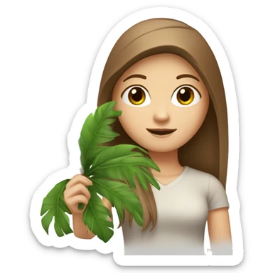 White girl with straight brown hair carrying small palm tree sticker