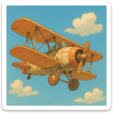 Ghibli-inspired cartoon airplane, soft colors sticker