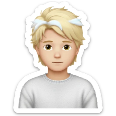 create-a-look-for-a-blond-boy-with-long-tousled-hair-light-eyes-a-white-sweat + fluffy white sweater + styled hair blonde with hair to the side sticker