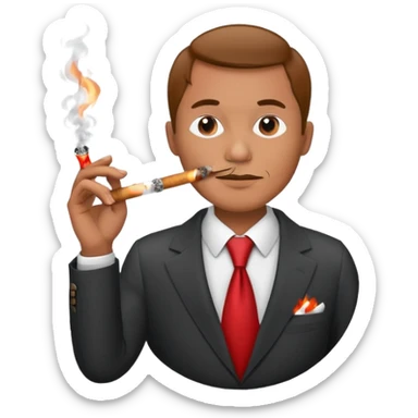 Draw a no smoking sign. Next to it, there is a man in a suit smoking a cigar. sticker