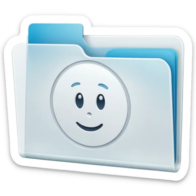 A simple emoji-style icon of a transparent white plastic folder, minimal and clean, with rounded corners, subtle translucency, soft shading, and a small self-care documents symbol on the front sticker