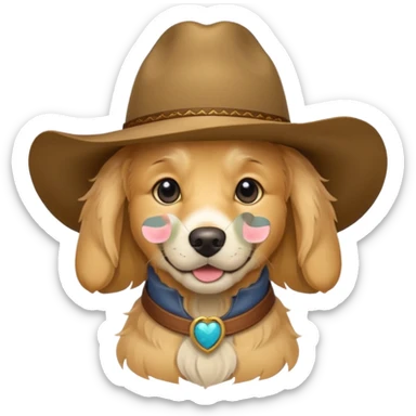 Golden  retriever dog with a western hati sticker