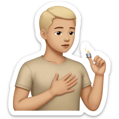 a person places a hand on their chest, taking a deep breath before choosing the lighter path, symbolizing their decision to respond instead of react with peace. light sticker