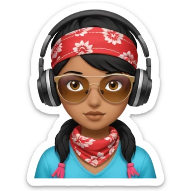 black haired girl with shades, headphones and bandana sticker