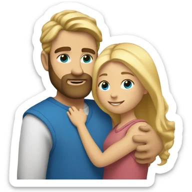 A girl with blond hair and brown eyes hugs a bearded blue-eyed man with blond hair sticker