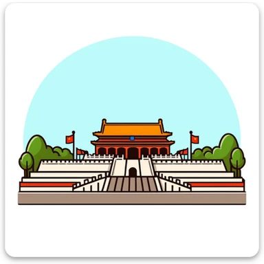 Tiananmen Square in Beijing with traditional Chinese architecture gate, sunny day, travel landmark illustration sticker