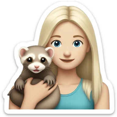 Ferret in hands of a blond girl with blue eyes  sticker
