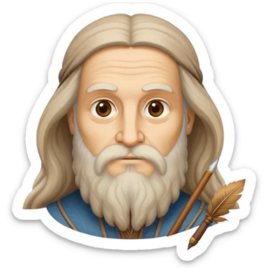 cinematic-realistic-leonardo-da-vinci-portrait-emoji,-depicted-as-the-quintessential-renaissance-polymath-with-deep,-thoughtful-eyes,-a-flowing-beard,-and-a-quill-or-sketchbook-in-hand.-the-scene-is-illuminated-with-warm,-classical-light sticker