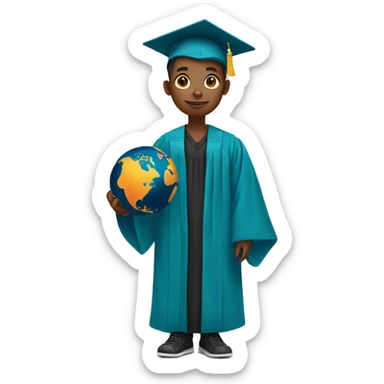 student holding planet in graduation gown sticker
