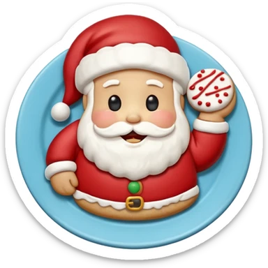 “A cute Christmas-themed Santa cookie, decorated with red and white icing, smiling face, sitting on a small plate, cartoon-style, vibrant colors, festive and cozy mood” sticker